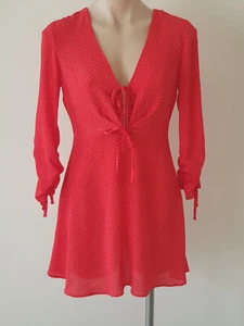 Top Shop UK 8 red and white polka dot long sleeve mini dress - Picture 1 of 14