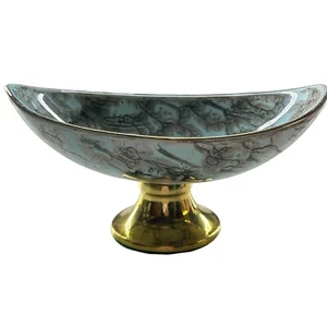 W. Nomad Leersum Holland Delft Holland Gold Aqua MARB Hand Painted Pedestal Dish - Picture 1 of 7