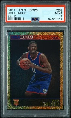 2014 JOEL EMBIID #263 PANINI HOOPS GOLD RC ROOKIE PSA 9 - Image 1 of 2