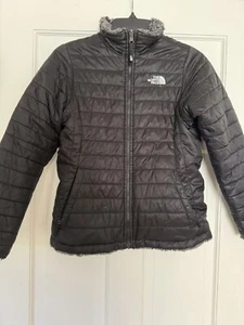The North Face Reversible Jacket Girls Large Black Mossbud Swirl Full Zipper - Picture 1 of 5
