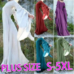 Ladies Halloween Cosplay Costume Womens Renaissance Medieval Maxi Dress - Picture 1 of 26