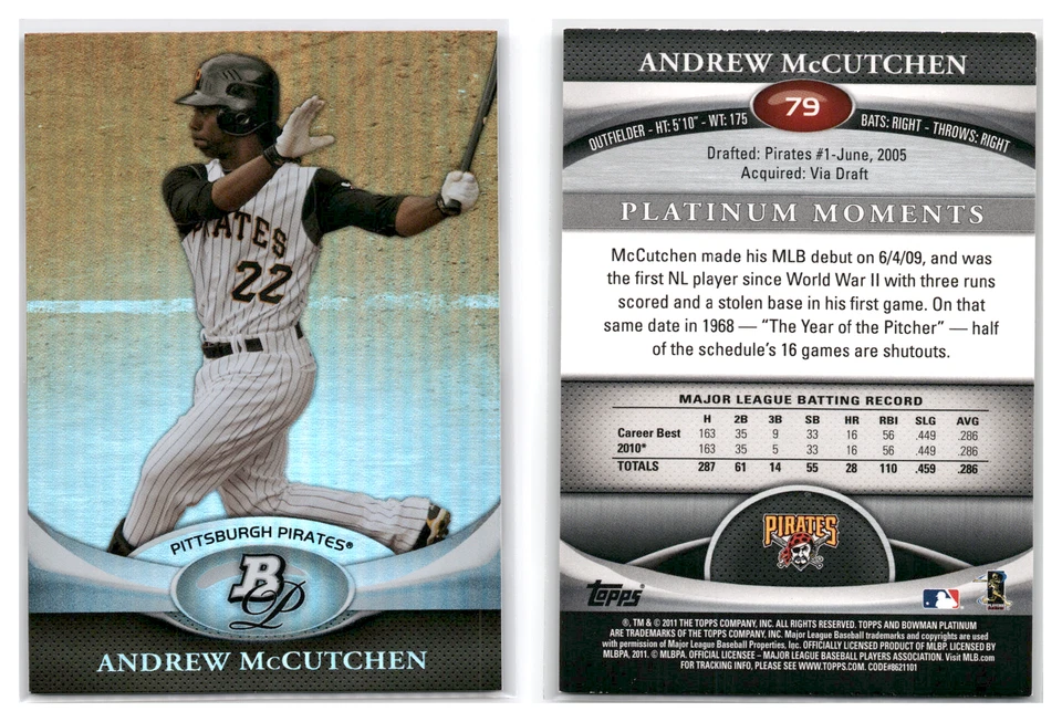 2011 Bowman Plantinum #79 Andrew McCutchen - Pittsburgh Pirates - Image 1 of 1
