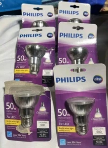 PHILIPS PAR20 LED 50w/7w LED Replacement BRIGHT WHITE INDOOR FLOOD Bulb 6 Pack - Picture 1 of 1