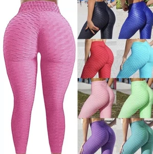 Women Stretch Leggings High Waist Anti-cellulite Yoga Pants Workout Butt Lifting - Picture 1 of 12