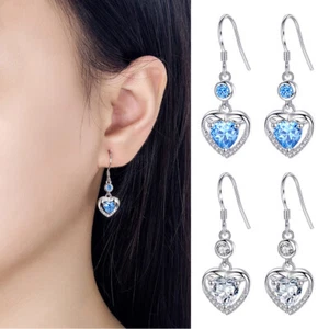 Earring Ear Jewellery Ear Dangle Hook Rhinestone Pendant Love Heart Drop Trendy* - Picture 1 of 16