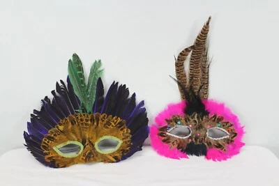 Pair of Masquerade Mask Feathers Ball Halloween Party Costumes  - Image 1 of 4