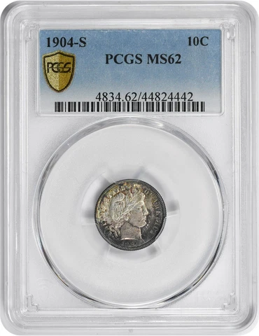 1904-S Barber Silver Dime MS62 PCGS Cover