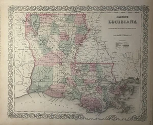 1870 Colton's Louisiana with New Orleans & Louisville Antique Map 17" x 14" - Picture 1 of 6