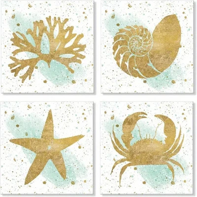 4pcs Vintage Seashell Starfish Crap Conch SealifeWall Art Canvas Unframed/Framed - Image 1 of 4