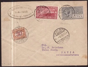 Italia Regno, busta primo volo Trieste-Torino del 1926 tassata a Pavia -HB60 - Picture 1 of 3