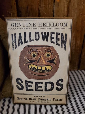 OLD VINTAGE STEAMPUNK GOTHIC PRIMITIVE STYLE HALLOWEEN PUMPKIN SEEDS WOOD SIGN - Image 1 of 4