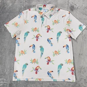 Chubbies Poloshirt Herren Medium weiß Tropical Papagei Tukan Print Stretch Golf - Bild 1 von 11