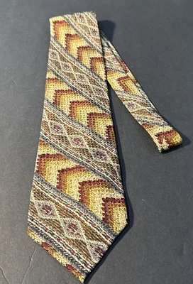 100% 真丝领带 4 英寸宽复古意大利制造手工棕色灰色奶油色金色 — 第 1/4 张图片