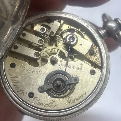Reloj Bolsillo ALbert Savalle Geneve Años 1830 CAJA PLATEADA FINA ¡LEER! Foto 1 de 4