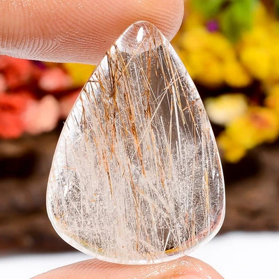 Authentic Golden Rutile Quartz Pear Shape Cabochon Gemstone 20 Ct. 27X20X4 mm - Image 1 of 4