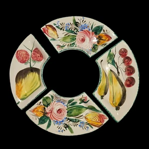 Juego de servir 4 piezas vintage italiano pintado a mano de cerámica fruta floral Italia - Imagen 1 de 8