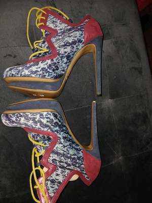 Nicholas Kirkwood Blue & Red Lace-up Platform Stiletto Booties 39.5 FLAW 39 1/2 - Image 1 of 4