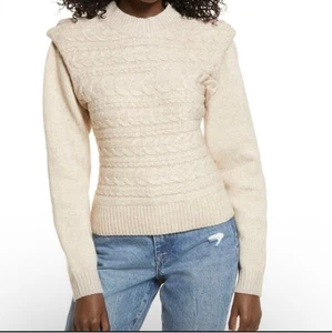 BlankNYC Cream Oatmeal Horizontal Cable Knit Crewneck Sweater XS NWT - Picture 1 of 6