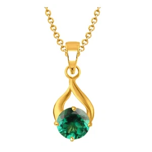 1.20Ct Round Cut Natural Zambian Emerald Women's Pendant In 14KT Yellow Gold - Picture 1 of 1