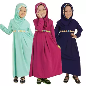 Maxi Vestido Largo Árabe 2 Piezas Niños Niñas Musulmán Sobre la Cabeza Khimar Hijab Abaya Kaftan - Imagen 1 de 49