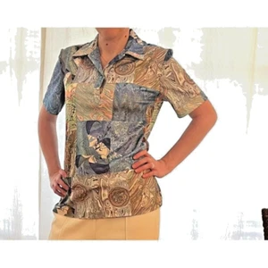 Aladdin Brand Blouse Vintage Mod Disco Retro 60s 70s Ladies Size MED Psychedelic - Picture 1 of 7