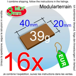 16x 3mm MDF Base 20x40mm 40x20mm 20mm 40mm Rectangle Cavalry Bike War Hammer 40k - Imagen 1 de 7
