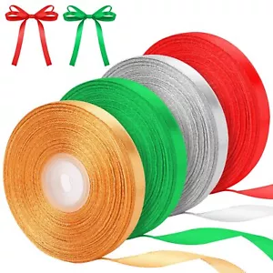 4 Rolls 200 Yard Christmas Satin Ribbon Polyester Fabric Thin Ribbon Gift Wra... - Picture 1 of 7
