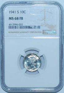 1941 S NGC MS68FB Full Bands Mercury Dime - Picture 1 of 2