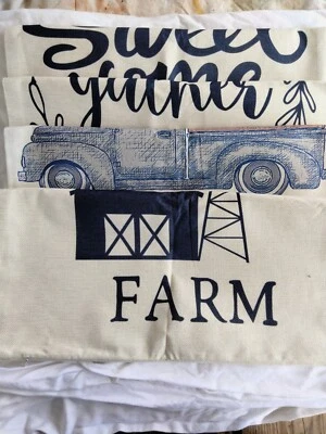 New Set Of 4 Farm Inspired Pillow Covers 19.5 Inches One Side Design - Image 1 of 4