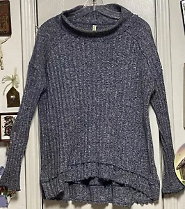 Free People Clarissa Mock Neck Distressed Sweater M Denim Color Raised Stripes - Picture 1 of 21