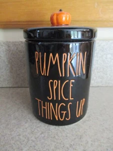 NIB RAE DUNN Pumpkin Spice Things Up Black Jar Ceramic Canister, Halloween, Fall - Picture 1 of 1