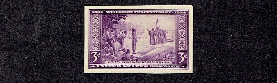 1935 U.S.COMMEM   3c Purple WISCONSIN IMPERF Sc#755 NG as Issued  ^ - Image 1 of 1