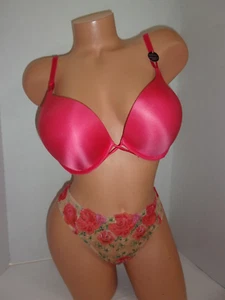 Victoria's Secret Bombshell +2 Cups Coral Bra & Floral Thong 36D/M - Picture 1 of 3