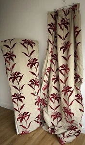 Curtains Thermal Blackout Linen Floral Thick Pinch Pleat Taupe Red L 87” X W 98” - Picture 1 of 11