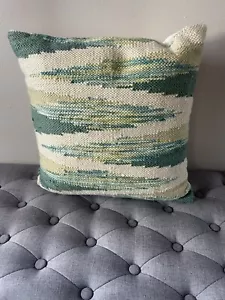 Cool Blue Green Cream Woven Wool World Market Pillow Excellent Condition - Picture 1 of 6