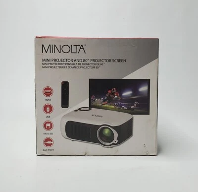 Minolta MN693 Mini LED Portable Projector 80 Inch Screen Bundle Factory Sealed - Image 1 of 4