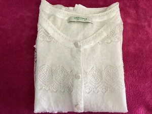 Crocodile  Cream With Lace Details Button Up Cardigan Womens Sz S/M - Picture 1 of 13