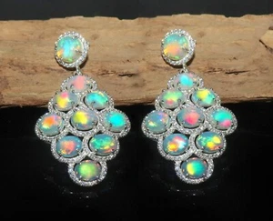 Natural Ethiopian fire opal earring studs with 925 silver opal cabochon earring - Picture 1 of 7
