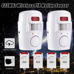 2X 105dB Wireless PIR Bewegungsmelder Alarm Haus Alarmanlage mit 4 Fernbedienung - Bild 1 von 12