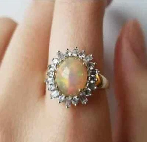 Opal Wedding Ring, 14k Gold Opal Gemstone Ring Natural Fire Opal October Birthst - Picture 1 of 3