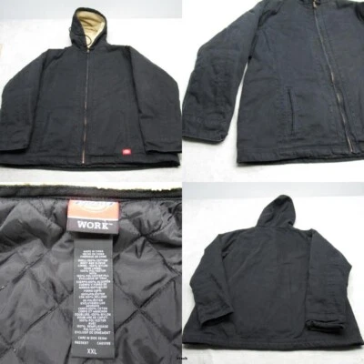 Dickies Work Jacket Mens XXL Black Hooded Quilt Lined Canvas Duck Full Zip - Image 1 of 4