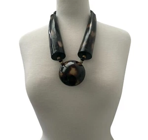 Buffalo Horn Statement Necklace Tribal Ethnic Pendant Bold Handmade Boho Jewelry - Picture 1 of 10