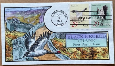 #2867/68 Black Necked Crane Subscriber only  FDC Hand-Painted  Collins SCARCE - Image 1 of 2