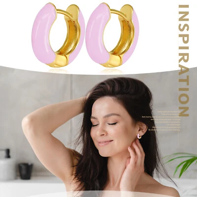 Brincos de argola pequenos folheados a ouro 18K com esmalte brincos Huggie femininos 2 peças - Imagem 1 de 4