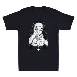 Satanic Unholy Nun Occult Gothic Evil Anti-Christ Funny Vintage Men's T-Shirt - Picture 1 of 8