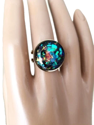 Anillo de ópalo oro azteca resina ópalo 18 mm en una banda de acero inoxidable GP de 18 quilates Foto 1 de 4