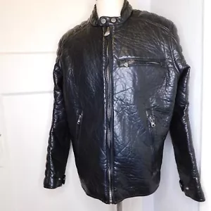 Marc NY Andrew Marc Mens Sz XL Black Faux Leather Quilted Jacket Moto Cafe Racer - Picture 1 of 18