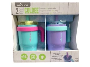 Reduce Coldee Kids Spill Proof Tumbler 2Pk 14oz Each 3 in 1 Lid 18 Hours Cold - Picture 1 of 8