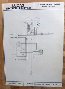 Original LUCAS Panther Model 100 Wiring Diagram 1952 W97891 - Picture 1 of 2