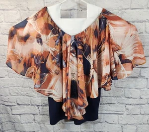 Top donna nuovo con etichette taglia 14 Avenue Studio arancione stampa fiori con sovrapposizione blu navy e tas - Foto 1 di 7